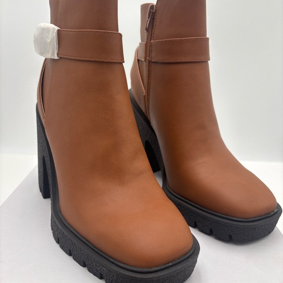 Aldo Tan Ankle Boots with Black Chunky Heel